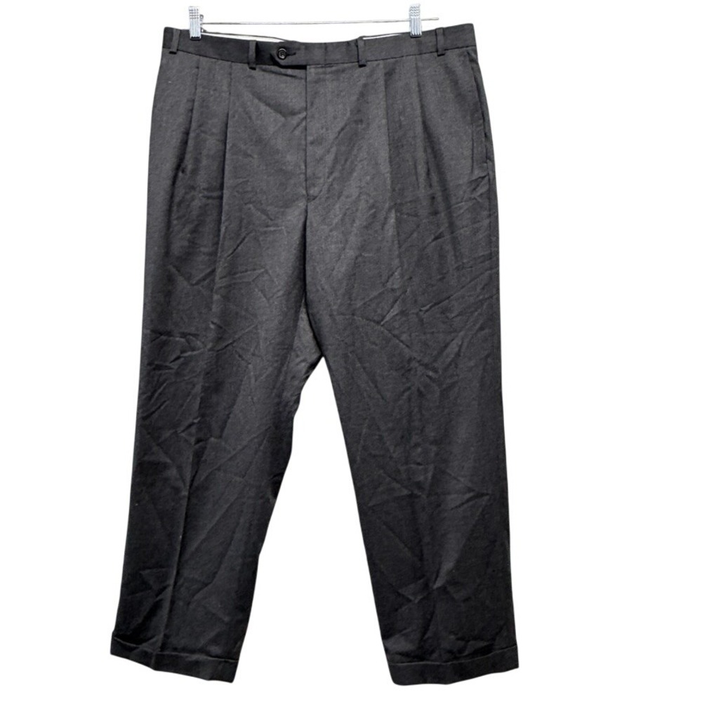 Lauren Ralph Lauren Mens 40x30 Charcoal Gray 100% Wool Pleated Cuffed Pants